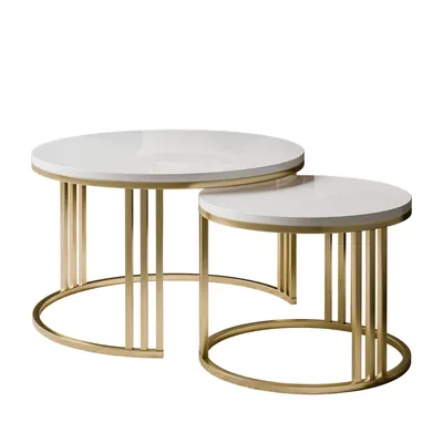 Produktbild von Couchtisch 2in1 LORI Hochglanz Gold gebürstet, weißer Glanz