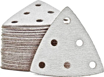 Produktbild von MioTools Shark Klett-Schleifblätter, 93 mm, 6-Loch, f. Deltaschleifer, Normalkorund (50 Stk.) K40