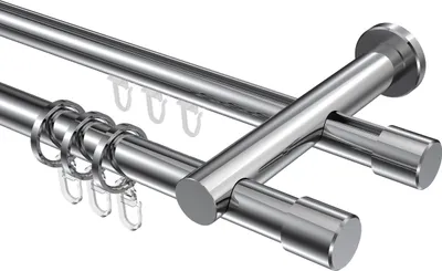 Produktbild von Interdeco Rundrohr-Innenlaufstange / Gardinenstange (Kombination) Chrom, Typ Platon Santo (Kappe), 20 mm Ø 2-läufig, 320 cm