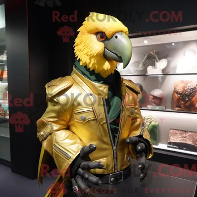Produktbild von Maskottchenkostüm REDBROKOLY Goldener Papagei mit Lederjacke und Wickelrock