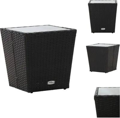 Produktbild von vidaXL Beistelltisch Schwarz 41,5×41,5×43 cm Poly Rattan und Hartglas -  Gartentische