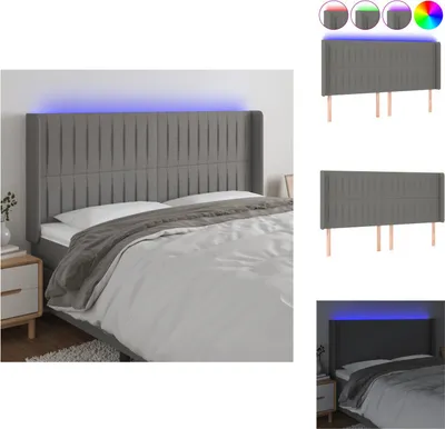 Produktbild von vidaXL LED Kopfteil Dunkelgrau 203x16x118/128 cm Stoff -  Kopf- & Fußenden