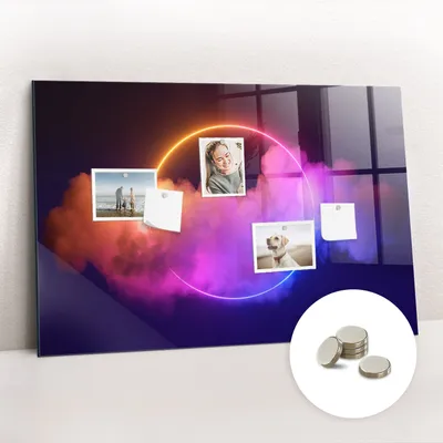 Obrázok produktu pre Magnetická tabuľa na stenu - Memo Tabuľa Sklenená - vrátane 5 magnetov - 90x60 cm - 3D abstrakcia dymu