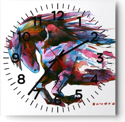 Produktbild von Wanduhr - Quadrat - Glasuhr - Pferd Eleganz wild Tier - 30x30cm - Schleichendes Uhrwerk - Lautlos - zum Aufhängen bereit - Dekoration Modern - Wanddekoration aus Glas - C4AC30x30-3010