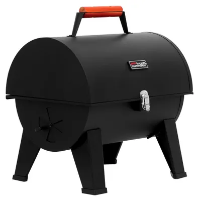 Produktbild von Tragbarer Holzkohlegrill, Campinggrill für Garten und Picknick, Klappgrill mit Schnappverschluss und Holzgriff in Schwarz