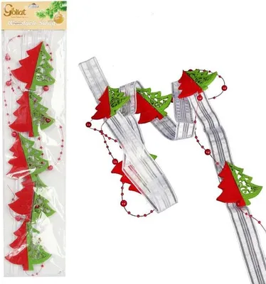 Zdjęcie produktu dla Girlanda Choinkowa z Filcu 110 cm - Dekoracja Świąteczna w Kolorach Czerwieni i Zieleni