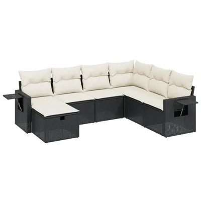 Produktbild von vidaXL 7-tlg. Garten-Sofagarnitur mit Kissen Schwarz Poly Rattan