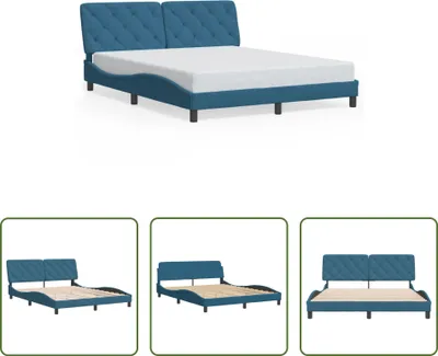 Produktbild von The Living Store Bettgestell mit Kopfteil Blau 160x200 cm Samt