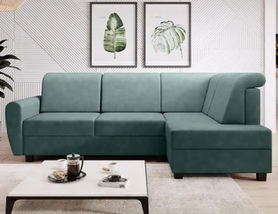 Produktbild von Easy4You Ecksofa MILO L-Form Minze – 235x90x157 cm - Schlafsofa mit Bettkasten und Schlaffunktion - Eckcouch mit Stauraum – Rechts – Stoff Soro 34