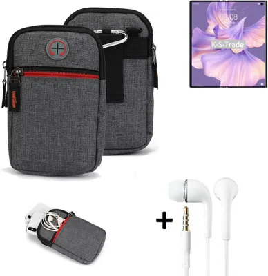 Produktbild von K-S-Trade Gürteltaasche + Kopfhörer kompatibel mit Huawei Mate Xs 2 Handy Tasche Holster Schutz Hülle Handy Hülle grau Zusatzfächer 1x