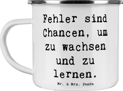Produktbild von Mr. & Mrs. Panda Haferl Spruch Fehler lernen wachsen - Weiß - Geschenk, Zuversicht, machen, Pott, Emaille Tasse, daraus, Lektionen, becher, Wachstum, Motivtasse, Trost