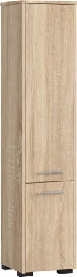 Obrázok produktu pre Voľne stojaca kúpeľňová skrinka: dvoje dvierok, päť políc, farba: dub Sonoma, rozmery nábytku: Š: 30 cm, V: 140 cm, H: 30 cm