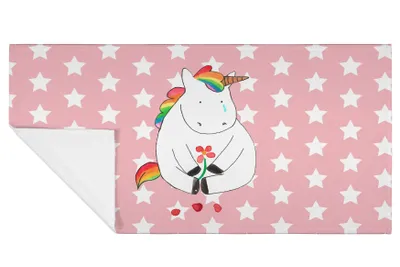 Produktbild von Mr. & Mrs. Panda Handtuch Einhorn Traurig - Rot Pastell - Geschenk, Unicorn, Einhörner, kleines, gesichtstuch, Freunde, Blume, Liebe, Flauschtuch, 50x100, Trauer