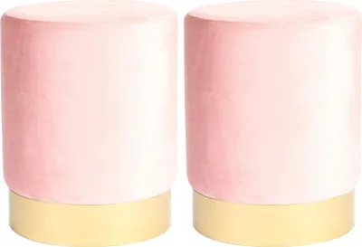 Produktbild von 2x Runde Samt Pouffe Fußhocker Schlafzimmer Dressing Tisch Akzent Stuhl Rosa