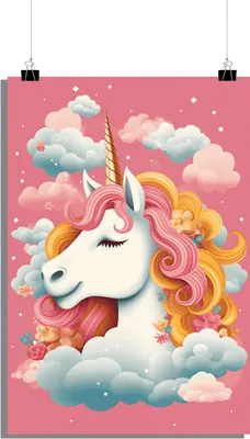 Produktbild von Einhorn Poster - Für das Kinderzimmer Poster - Rosa Hintergrund Poster - Kinder Poster - 51x71cm - Perfekt zum Einrahmen