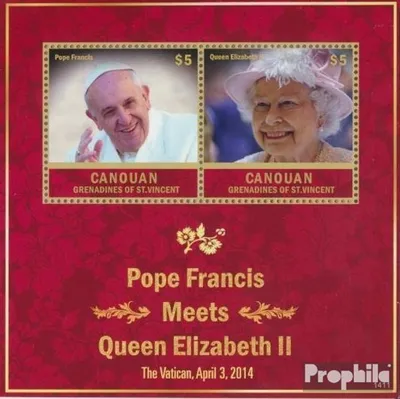 Produktbild von Briefmarken St. Vincent - Canouan 2014 Mi Block52 (kompl.Ausg.) postfrisch Papst Franziskus bei Königin Elisebeth II.