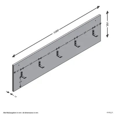Productafbeelding van Wandgarderobe met 5 haken, model Belm 8 - breedte 109 cm