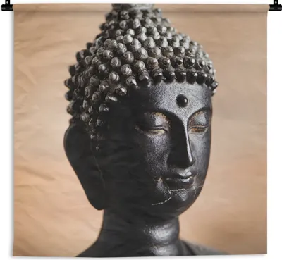 Produktbild von MuchoWow® Wandteppich Wandbehang Buddha - Schwarz - Braun 150x150 cm Tapisserie Dekoration Wandtuch - Wohnaccessoires - Modernes
