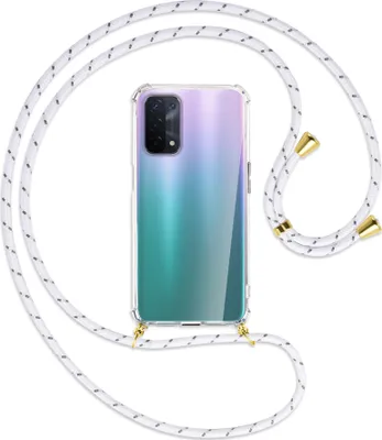 Produktbild von Handykette Backcover-Schutzhülle mit Band (Metall goldfarben) für Oppo A54 5G / A74 5G (CPH2197) - weiß/grau