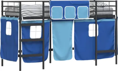 Immagine prodotto di vidaXL Struttura letto a soppalco per bambini con tende nero e blu
