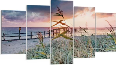 Produktbild von Bild auf Leinwand - Leinwandbild - 5 Teile - Strand Gras Horizont - 160x85cm - Wand Bild - Wanddeko - Wandbilder - Leinwanddruck - Bilder - Wanddekoration - Leinwand bilder - Wandbild - EA160x85-4625