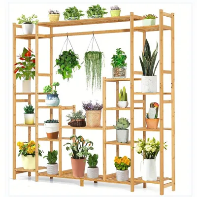 Immagine prodotto di Supporto per piante - Porta piante - Scaletta per piante - Porta fiori - Tavolino per piante - 9 ripiani in bambù - Sistema anti-ribaltamento