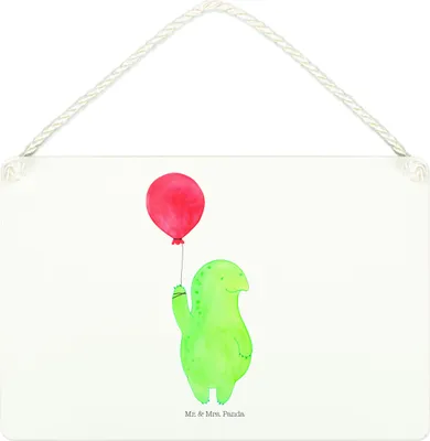 Produktbild von Mr. & Mrs. Panda Schild Schildkröte Luftballon DIN A4 - Weiß - Geschenk, Wandbild Holz, Schildkröten, Türschild, holzbild, kleine aufmerksamkeit, Jahrmarkt, Motivation