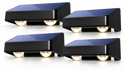 Productafbeelding van Set van 4 zonnelampen voor hek, waterdichte buitenverlichting voor terras en tuin