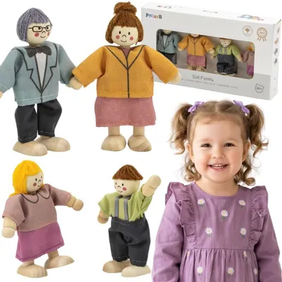 Produktbild von Viga Set Holzpuppen mit Stoffkleidung 4-tlg