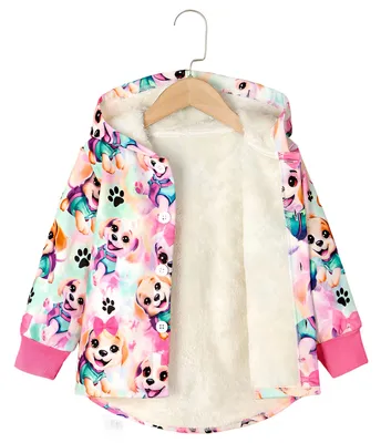Imagen del producto de Chaqueta con forro y capucha, talla 110 - Motivos de perros de colores