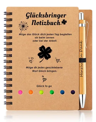 Productafbeelding van Geschenkset met notitieboekje en balpen, met een motief van een geluksbringer