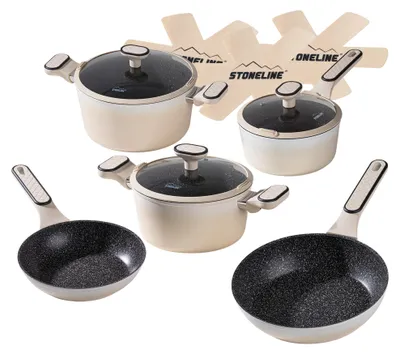 Produktbild von STONELINE® Kochgeschirr-Set 11-teilig 18/20/24 Creme | mit Deckeln