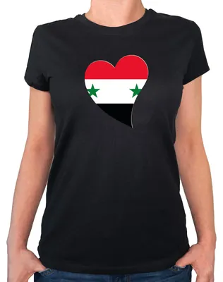 Produktbild von Huuraa Damen T-Shirt Syrien Flagge Herz L Black Bio Baumwolle Fairtrade Damenshirt Geschenkidee