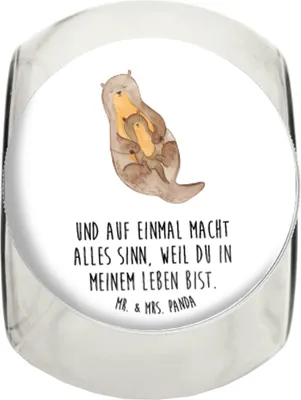 Produktbild von Mr. & Mrs. Panda Süßigkeiten Glas Otter Kind XL 2000ml - Weiß - Geschenk, Süßigkeitenglas, Mama, Vorratsbehälter, Seeotter, Familie, Tochter, Mutter, Kaffeedose, Baby
