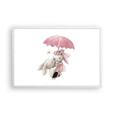 Produktbild von Gerahmtes Poster - Weißer Rahmen - Hasen Regenschirm Kinder - 91,5x61 cm - Wand Bild - Wanddeko - Wandbilder - Kunstposter - Wandposter - Bilderrahmen - Bilder - Kunstdruck - P2WAA91x61-4777