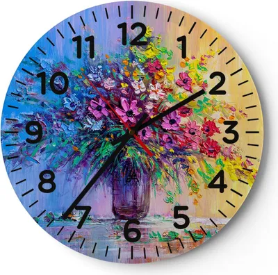 Produktbild von Wanduhr - Rund - Glasuhr - Blumen Vase - 40x40cm - Schleichendes Uhrwerk - Lautlos - zum Aufhängen bereit - Dekoration Modern - Wanddekoration aus Glas - C4AR40x40-4117