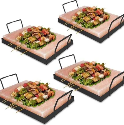 Image de Accessoires de barbecue « Nain de jardin » : plaques de sel 20 cm x 30 cm x 3 cm (avec support en fer pour plaque de cuisson)