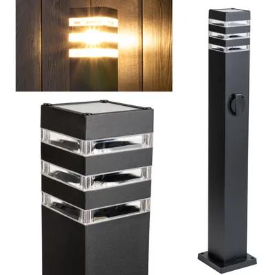 Produktbild von LUMILED Wegeleuchte Außen Pollerleuchte Außenstehleuchte Stehlampe Außenleuchte mit Steckdose Gartenleuchte Stromsäule 80cm IP44 E27 Fassung max 13W