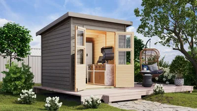 Produktbild von Karibu Gartenhaus Gerätehaus Merseburg 4 vorvergraut 212x214x219 cm