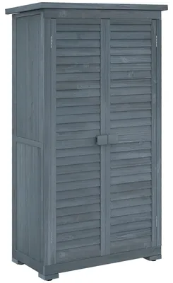 Immagine prodotto di Armadietto da giardino in legno, mobiletto di stoccaggio per il giardino, casetta da giardino, contenitore per esterni - Grigio - Legno massello di pino - 3 ripiani spaziosi