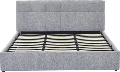 Produktbild von Bett mit Bettkasten - 180 x 200 cm - Bouclé-Stoff - Grau - MAZIRI