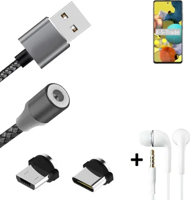 Produktbild von K-S-Trade® Hochwertiges Magnet-Lade-kabel Sync-Kabel Daten-Kabel + Kopfhörer kompatibel mit Oppo A93 5G mit USB-Typ-C-Anschluss und