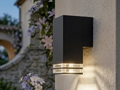 Produktbild von Konstsmide Pollux Wandleuchte ab mit 2xStreifen schwarz, 1xGU10 Sockel, max 1x7W, 240V, Aluminium/Acrylglas, 411-750