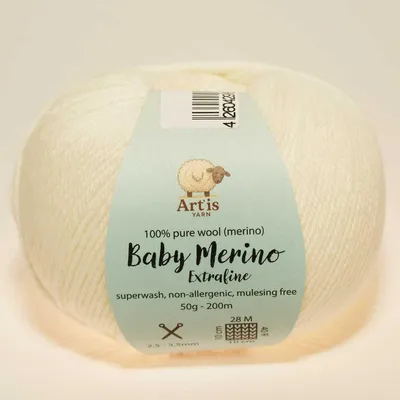 Obrázok produktu pre Baby Merino Extrafine Art'is Yarn 100 % vlna | Bez mulesingu a superwash (50 g / 200 m) (1 biela)