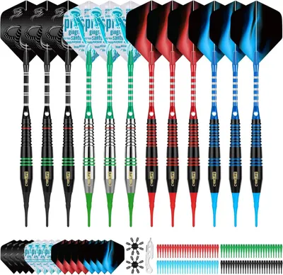 Produktbild von CyeeLife Soft Dartpfeile Set mit 12 Stück, Kunststoffspitze, Flights, 100 Dartspitzen, 2 Flightprotektor