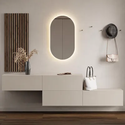Produktbild von Flurgarderobe 2x 160 cm mit Wandpaneele und Spiegel mit LED-Beleuchtung Kaschmir