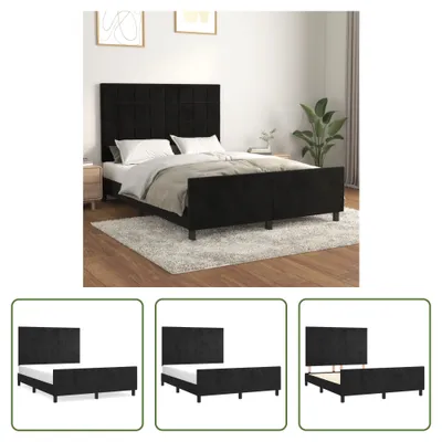 Produktbild von The Living Store Bettgestell mit Kopfteil Schwarz 140x200 cm Samt
