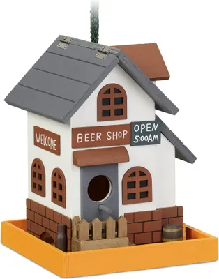 Image de Relaxdays : nichoir décoratif, en bois, à suspendre, toit rabattable, dimensions : 23 x 18 x 18 cm, villa pour oiseaux de jardin, multicolore