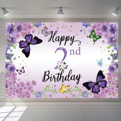 2. Geburtstagsbanner mit Blumen, lila, 150 x 90 cm