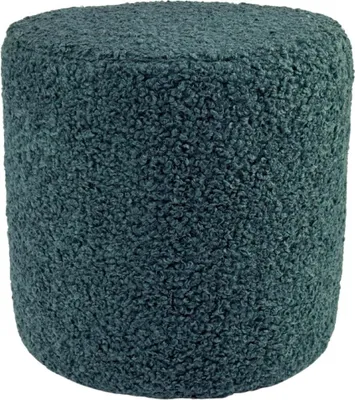 Produktbild von Bouclé-Hocker ROLF 40x40 cm rund – stilvoller Polsterhocker oder Fußhocker aus Teddy-Stoff – Petrolblau